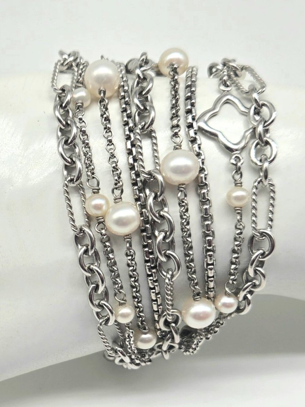Vintage David Yurman Pearl Quatrefoil Multistrand Bracelet Sterling Silver 925